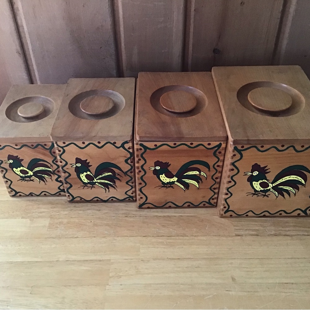 Rustic Rooster Wooden Canister Set